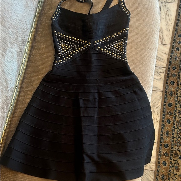 Herve Leger Black Studded Mini Dress - Picture 1 of 3